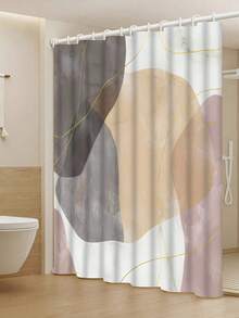 1/4 Piece Bathroom Curtain Set, Includes Shower Curtain, Bath Mat, Toilet Lid Cover And 12 Hooks - Abstract Block Anti-Slip Design - Polyester Fabric - Perfect Housewarming Gift - Multicolor - View 16