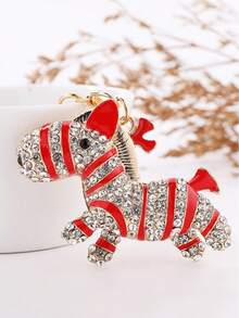 1pc Casual Personalized Alloy Rhinestone Rainbow Zebra Keychain, Cute Mini Horse Metal Bag Charm, Small Gift - Zebra - View 1