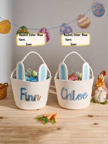 1pc Personalized Handmade Easter Bunny Basket, A Children's Egg-Hunting Basket With A Customizable Name, A Crocheted Easter Basket With Bunny Ears And Decorations, A Custom Pet Toy Storage Basket, And A Custom Easter Gift. ,Travel Organizer - Multicolor - View 9