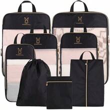 Compression Packing Cubes For Travel, See Through Mesh Travel Packing Cubes For Suitcases, Lightweight Compress... - Black8SetLMS2XSShoeB - View 1