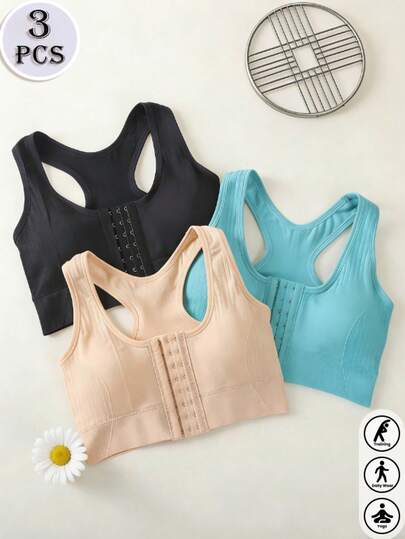 3pcs Fashionable Seamless Wireless Sports Bras For Women, Removable Cups, Suitable For Yoga, Running, Outdoor Activities, Daily Wear
