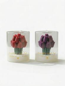 Vela perfumada en tarro de vidrio con ramo de tulipanes - Vela floral hecha a mano en taza, adecuada para decoración del hogar, cumpleaños, regalo de dama de honor, regalo romántico del Día de San Valentín - Multicolor - Ver 18