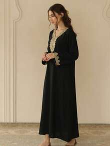 Bohemian Style Decorative Applique Dress, Suitable For Beach, Holiday, Home, And Daily Wear - Black - View 2