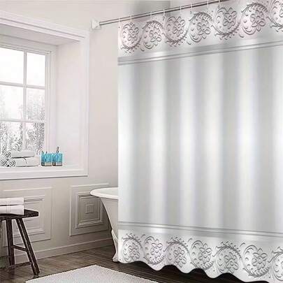 Machine Washable Polyester Shower Curtain, Luxurious Minimalist Style, Delicate Floral Pattern, Suitable For Spring, Durable & Private, Partition Curtain, Translucent Privacy Curtain, Bulk Hotel Shower Curtain, Applicable For Gym, Camper, RV, Bathroom, Hotel, Adding Elegant Atmosphere To Home