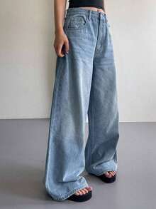 Women's Vintage Washed High Waisted Wide Leg Jeans - Loose Baggy Flattering Denim Pants | Casual Streetwear Trousers (Multiple Washed Colors) - 藍色 - 查看 5