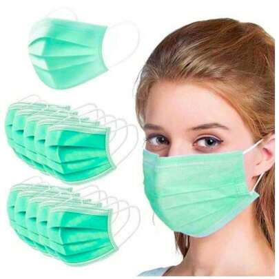Kit até 50 Máscara Descartável Tnt C/ Clipe  Tripla Camada Verde
