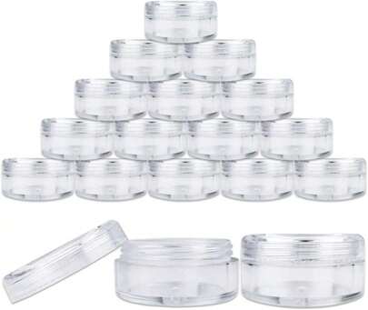 (Quantity: 200 Pieces) Beauticom 5G\/5ML Round Clear Jars With Blue Lids For Scrubs, Oils, Toner, Salves, Creams, Lotions, Makeup Samples, Lip Balms