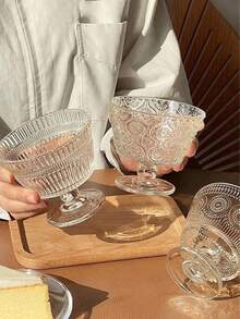 复古浮雕向日葵玻璃杯，ins风家用冰淇淋和冰棒碗，酸奶和燕麦早餐甜点碗。 - 彩色 - 查看 3