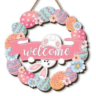 2D Flat, 1pc Easter Wooden Wreath, Easter Egg Wreath, Easter Party Decor, Easter Bunny Accessory, Outdoor Garden Decoration, Perfect Easter Gift. Suitable For 11 Holidays