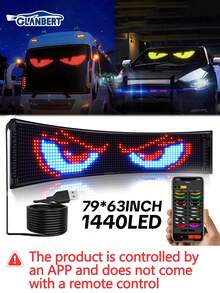 GLANBERT Halloween Thriller: Light Up Your Car! - 1 Set Of 79-Inch Truck Car Demon Eye LED Pixel Panel Light, APP Control, Soft Light Foldable, Rolling Lights, Suitable For Windshield, 12V/24V, New Car LED Soft Light Screen Lamp, Ultra-Thin Dynamic Demon Eye Light, Customizable Mobile App Control - Multicolor - View 12
