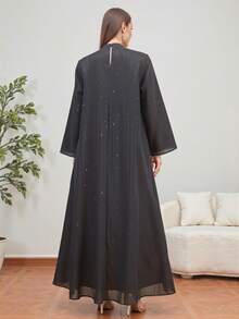 Women's Elegant Beaded & Embroidered Long Sleeve Maxi Kaftan Dress, Suitable For Eid Al-Fitr And Eid Al-Adha - Black - View 2