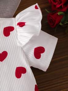 3pcs Baby Girl Princess Set: Heart Print Cap Sleeve Bodysuits, Layered Tulle Skirt, And Bow Headband - Red - View 8