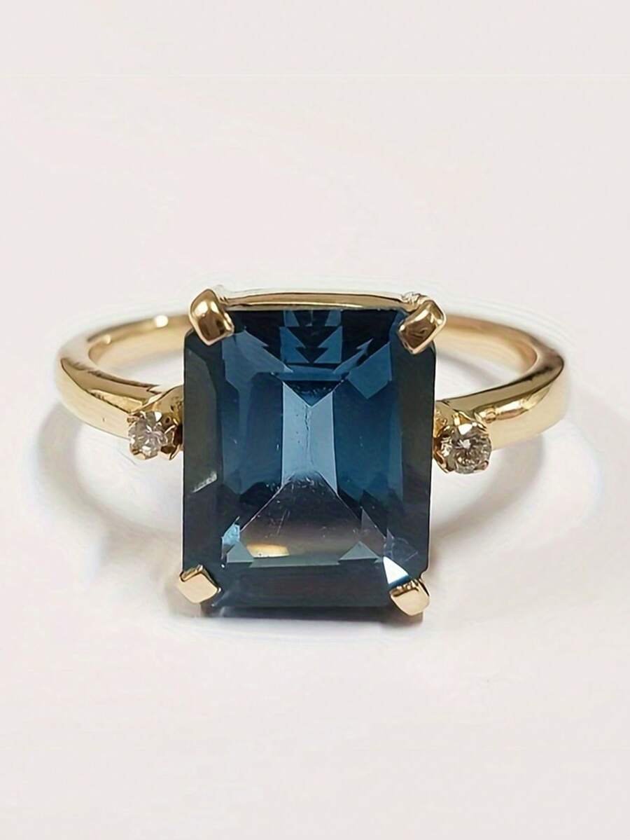 1枚优雅蓝色锆石镶嵌戒指，适合派对和婚礼，简约风格，铜合金材质，四季皆宜。 - 戒指 - 查看 1