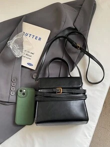 Women's Square Handbag, Fashion Minimalist Retro Elegant PU Leather Shoulder Bag, Suitable For Ladies, Girls, College Students, Suitable For Shopping, Commuting, Black - Black - View 7