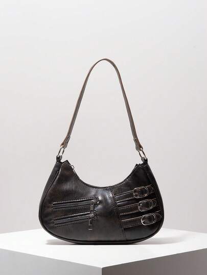 Vintage axelväska, plånbok i äkta läder, gatustil, punk, år 2000, elegant plånbok för kvinnor, present till kvinnor, alla hjärtans dag (slumpmässigt mönster)