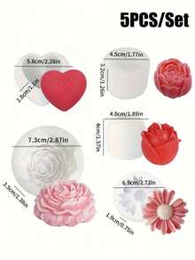 牡丹玫瑰心形硅胶蜡烛模具套装 - DIY树脂蜡烛肥皂制作家居装饰、婚礼、情人节、母亲节、生日、圣诞节、复活节工艺礼品（仅含模具） - 彩色 - 查看 19