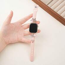 1pc Women's Butterfly Pattern Rhinestone Metal Splice Silicone Watch Band, Compatible With Apple Watch 38/40/41/42/44/45/46/49mm Models, Also Compatible With Apple Watch S10/11/9/8/7/6/5/4/3/2/1 And SE Series, Fashionable Casual Design, Soft Material - Multicolor - View 12