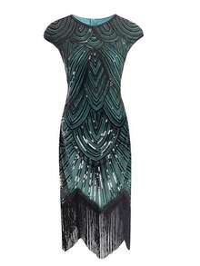 Gaun Midi Pesta Malam Formal Bermotif Geometris Berpayet Gaya Vintage Gatsby - MultiWarna - View 37
