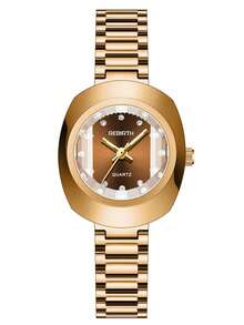 1pc New Stainless Steel Strap Minimalist Fashion Business Women's Watch, Suitable For Daily Wear - Coffee Brown - View 7