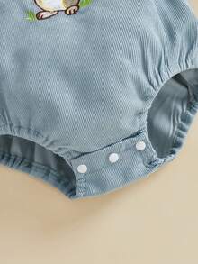 Newborn Baby Boy Girl Easter Outfit Embroidery Bunny Sleeveless Backless Romper Corduroy Overalls Infant Easter Summer Clothes 0-18M - 藍色 - 查看 8