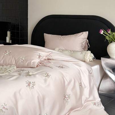 Sweetheart-Count Long-Staple Cotton Four-Piece Set Full Cotton Precision Embroidery High-End Bedding Cotton Duvet Cover ZEEO