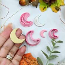 Celestial Moon Lerutstansar Set, Boho Halvmåne Polymerlera Formar, Med Förskurna Hål, För Häxiga & Mystiska Örhängen, Gotisk Smyckestillverkning - Rosa - Visa 4