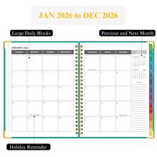 2026年日程本，2026年1月至12月月度计划笔记本，彩色月度标签，每日日程，月度概览及内袋，简约设计，适用于工作、学校、家庭及办公场合。 - 綠色 - 查看 3