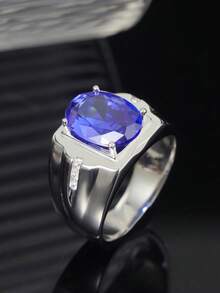 1枚S925银戒指，镶嵌实验室培育蓝宝石，适合商务宴会、高端私人聚会、父亲节、职业里程碑等场合，彰显优雅与尊重。 - 銀色 - 查看 4