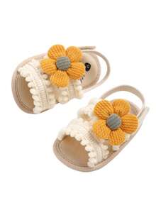 Infant Infant Girls Summer Sandals With Flower Soft Sole Newborn Toddler First Walker Crib Dress Shoes - Apricot - View 7