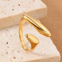 Texture 18k Gold-Plated Double-Layer Geometric Stainless Steel Open Ring For Women Daily Wear - Gold - View 4