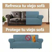 Protector Cubre Sala Funda Fit Ajustable Elástico 3 Piezas Coffee - Azul grisáceo - Ver 2