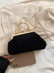 1个酒红色不对称晚宴包，女士手提包/单肩包，秋冬季，时尚派对包，完美适用于派对、婚礼、舞会、晚宴/宴会 - 黑色 - 查看 4