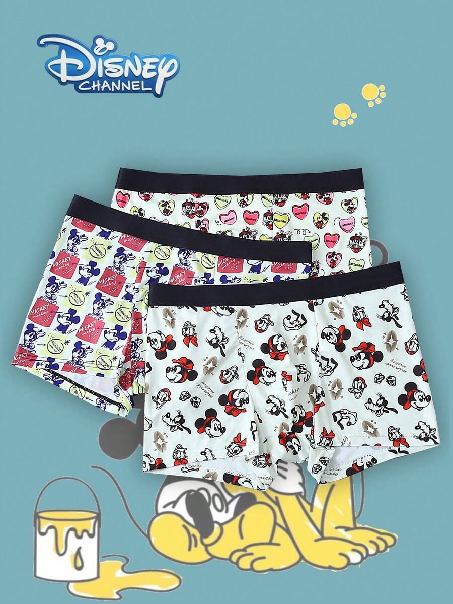 3PCS Disney, Cartoon Graffiti Print Men's Lingerie, Elasticated Waistband Men's Boxer Briefs - Multicolor - View 1