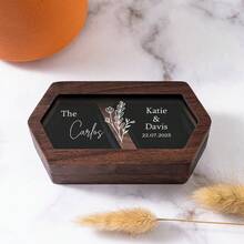 1pc Personalized Wooden Double Slot Ring Box, Valentine's Day Gift, Wedding Decor, Customized Ring Holder, Engagement Wedding Ceremony Ring Box ,Closet Organizers And Storage - Brown - View 5