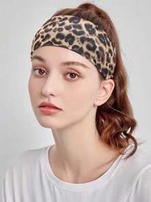 Retro Leopard Print Headband, Fashionable Street Hot Girl Headdress, Sweat-Absorbing Elastic Headband For Sports, Sweet And Cool Hot Girl Leopard Print Headband, Elastic Fashion European And American Retro Headband, Fabric, Sports, Yoga Sweat-Proof Headband, Bathroom Wash, Face Wash Essential, Shopping, Travel, Business Trip, Work, Dining Essential Women Bandanas Makeup Hair Accessories Spa Hair Bands,Festival,Birthday - Multicolor - View 6