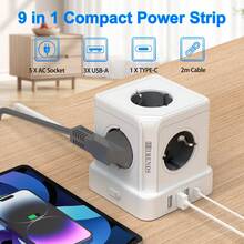 HITRENDS 9-In-1 Multifunction Power Strip, 5 AC Outlets + 4 USB Fast Charging (Including Type-C) 15.5W 3680W High Power, Multiple Safety Protection, Essential Power Extension For Home, Office And Travel - View 4