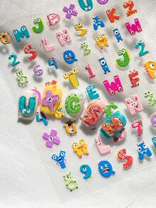 1 Sheet Cute & Funny Dinosaur Letter Nail Art Stickers, Featuring Dinosaur And Monster Designs Integrated With Letters And Numbers, Vibrant Colors, Unique Cartoon Characters, Suitable For DIY And Nail Decoration - Multicolor - View 3
