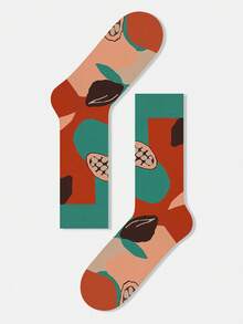 1/3 Pairs Unisex Leaf Print Geometric Nature Themed Artistic Design Combed Cotton Casual Crew Socks, Suitable For Travel, Home, Office, Holiday Gifts - Multicolor - View 11