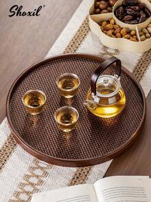 shoxil 1pc Walnut Wood Round Tray, Tea Tray, Dessert Tray, Tea Set Tray, Suitable For Tea Room, Living Room, Dining Room, Suitable For Ramadan - Tray - View 3