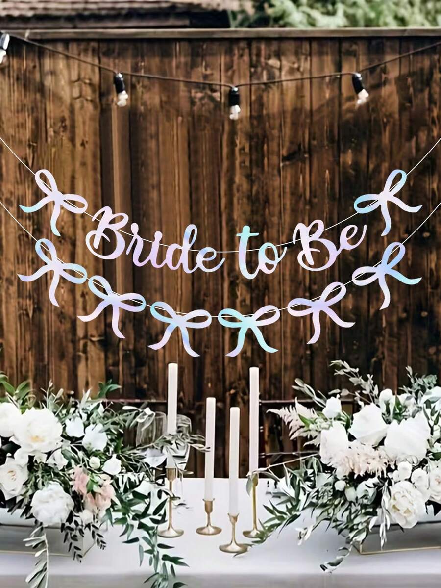 Glitter Black/Silver/Gold/Rose Gold/Champagne Gold/Blue/Red/Holographic Bow Bride To Be Banner, Bridal Shower Bachelorette Party Decorations, Heart Bride To Be Bachelorette Party Banner, Diamond Ring Bride To Be Wedding Theme Banner, For Bachelorette Party, Bridal Shower, Wedding, Engagement Party, Girls' Night Out Backdrop Decor - Laser - View 1