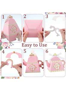 12pcs Floral Theme Tea Party Gift Bags "Let's Tea Party" Party Supplies "Let's Tea Party" Party Gift Box Tea Party Decor Vintage Floral Teapot Gift Set, Wedding Gender Reveal Party, Baby Shower, Birthday Celebration, Floral Teapot Candy Gift Box, Spring Garden, Designed For Women - Multicolor - View 4