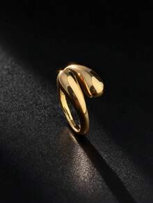 1pc Fashionable Glossy Water Drop Open Ring, Copper Material With Zirconia Stone, Adjustable Finger Ring, Suitable For Women As Gift Or Daily Wear - Multicolor - View 2