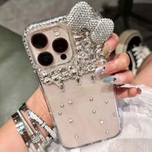 Shiny Crystal Cat Bow Phone Case, Compatible With IPhone 16 Pro Max 15 14 13 12, Waterproof, Shockproof, Anti-Fall, Anti-Scratch - Silver - View 2
