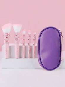 5pcs Makeup Brush Set With Pouch, Foundation, Eyeshadow, Blush Brushes With Cute Rabbit Pattern, Portable & Travel Friendly - Multicolor - View 11
