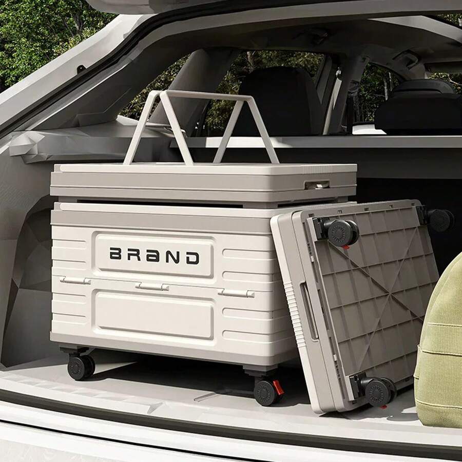 Collapsible Storage Bins Box With Lids And Handle, 30L Portable Plastic Storage Crate Containers Totes, Instacrate Stackable Foldable Camping Basket Supplies For Camp Fishing Car RV, Office (White) - 白色 - 查看 1