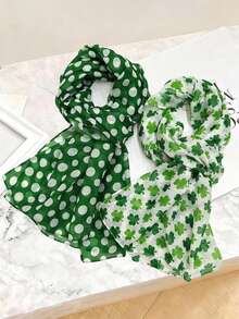 女士花卉圆点围巾，一款适合春秋季节的百搭时尚披肩，饰有简约时尚的四叶草图案。 - 彩色 - 查看 3