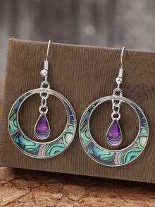 1 对几何复古宫廷风格油滴海螺合金圈形耳环，复古时尚女式耳环