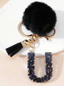 A Night Sky Star Moon English Initial Resin Keychain, Black Hairball Heart Door Buckle Hanging Decoration Tassel Decoration Design, Suitable For Bag Chains, Mobile Phone Hanging Chains, Keychains, And Gifts For Friends And Mothers - Black - View 35