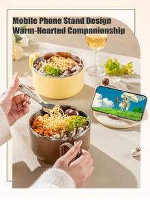 Cute Kitchen 1/2pcs 1200ml Stainless Steel Salad/Ramen Bowl, Large Capacity, Cute Cartoon Animal Design With Phone Holder, Suitable For Noodles, Pasta, Breakfast, Lunch, Dinner, Thanksgiving, Back To School, Also Can Be Used As Dinnerware, A Thoughtful Gift For Family And Friends - Multicolor - View 9