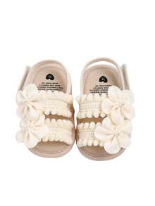 婴儿凉鞋 男婴女婴夏季连衣裙平底鞋沙滩凉鞋 新生儿学步鞋 学步鞋 - 杏色 - 查看 2